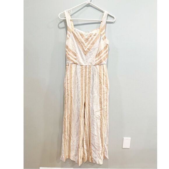 Anthropologie savannah striped jumpsuit beige linen blend - Picture 4 of 7